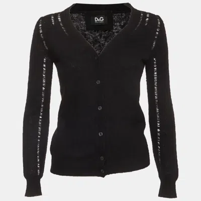 Pre-owned D & G Black Wool Blend Distressed V-neck Cardigan M