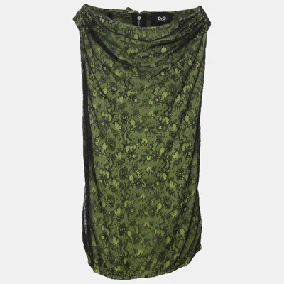 Pre-owned D & G Black/green Lace Sleeveless Tops L