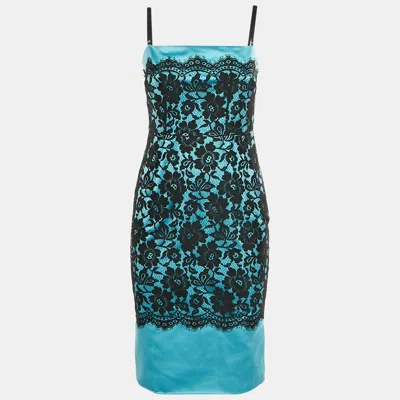 Pre-owned D & G Blue/black Lace And Satin Mini Dress M