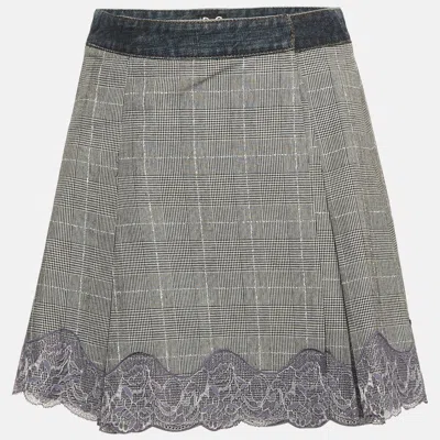 D & G Blue/monochrome Plaid Denim Lace Detail Wrap Skirt S In Black