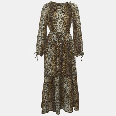 Pre-owned D & G Brown Leopard Print Cotton Top & Skirt Suit S/m