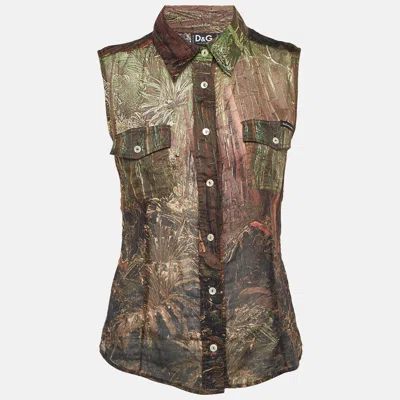 Pre-owned D & G Brown Printed Cotton Sleeveless Top S