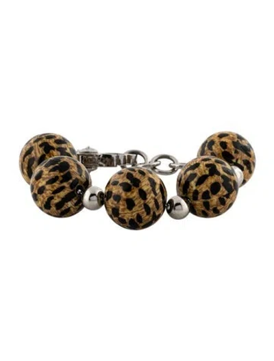 Pre-owned D&g Ceramic Leopard Print Beaded Bracelet, 7.75" In Multicolor