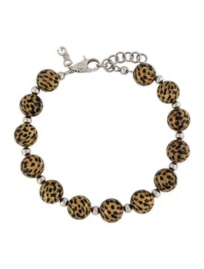 Pre-owned D&g Ceramic Leopard Print Beaded Necklace, 21" In Multicolor