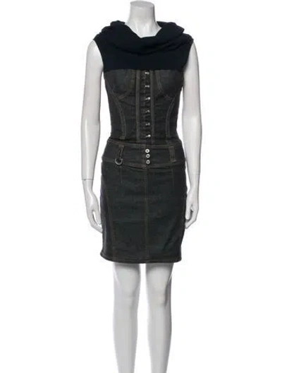 Pre-owned D&g Cowl Neck Mini Dress In Gray