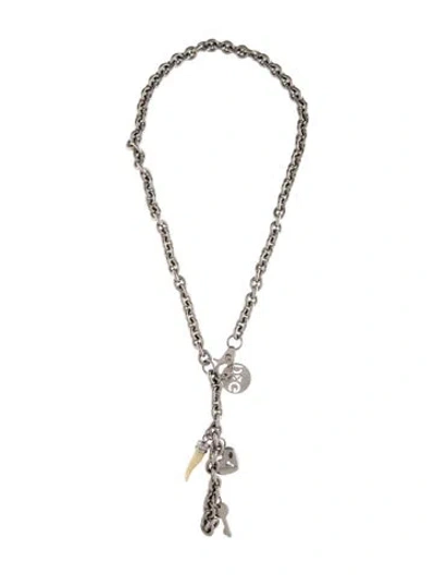 Pre-owned D&g Crystal & Resin Charm Link Lavalier Necklace, 20" In White