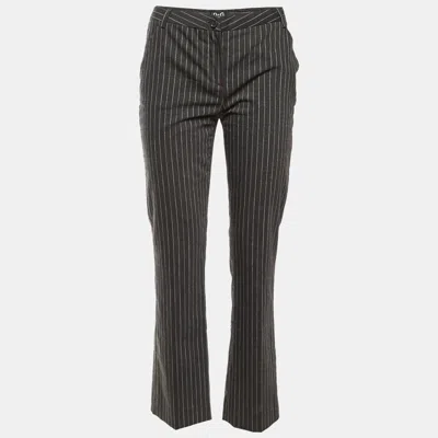 Pre-owned D & G Dark Grey Striped Wool Straight Fit Trousers S/m In Gray