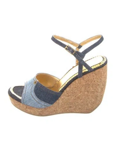 Pre-owned D&g Denim Animal Print Espadrilles In Blue