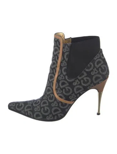 Pre-owned D&g Denim Graphic Print Boots In Blue