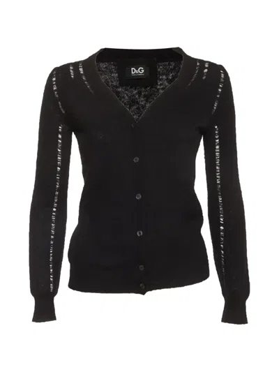 Pre-owned D&g Distressed V-neck Cardigan In Black