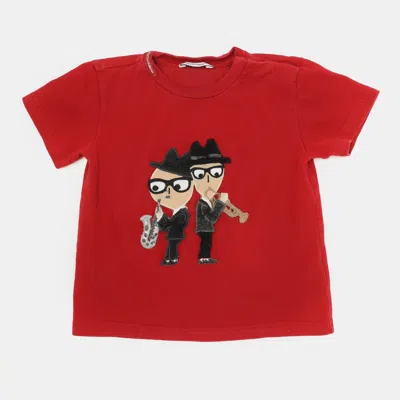Pre-owned D & G Dolce And Gabbana Red Cotton Dg Family Patches T-shirt 9-12 Months