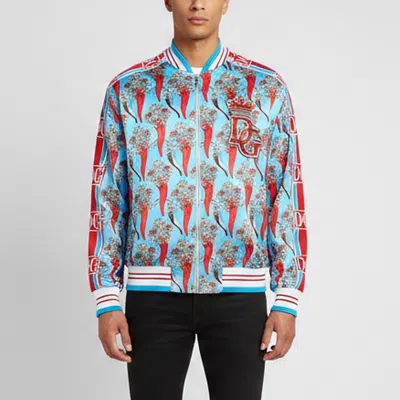Pre-owned D & G Dolce & Gabbana Blue/red Pepper Print Synthetic Track Jacket L