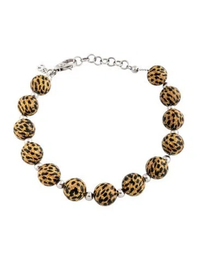 Pre-owned D&g Dolce & Gabbana Leopard Print Beaded Necklace, 22" In Black/brown/silver