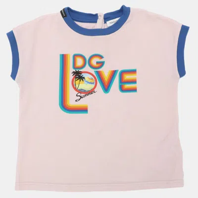 Pre-owned D & G Dolce & Gabbana Pink/blue Dg Love Printed Cotton T-shirt 18-24 Months