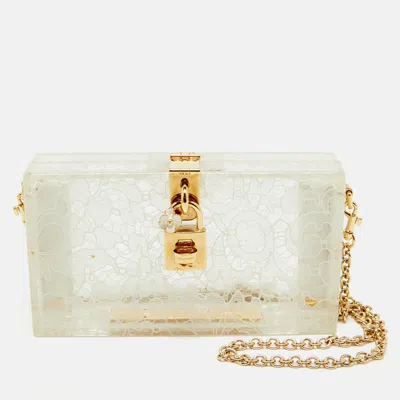 Pre-owned D & G Dolce & Gabbana Transparent/white Acrylic Lace Dolce Box Bag