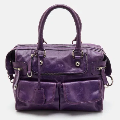 Pre-owned D & G Emy Purple Leather Top Zip Satchel
