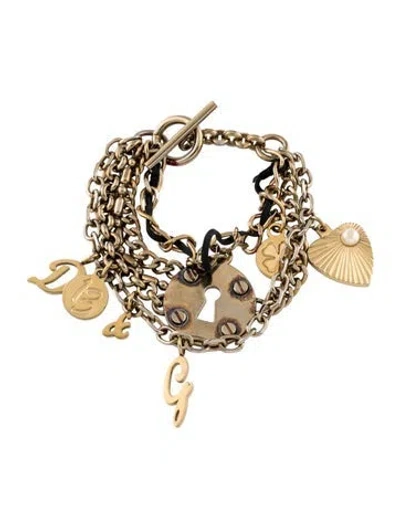 Pre-owned D&g Faux Pearl & Leather Charm Bracelet, 6.75" In Multicolor