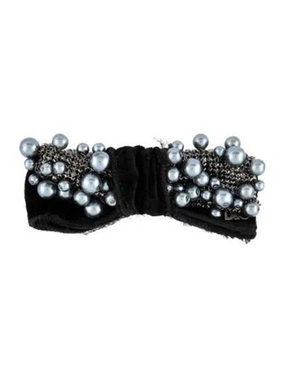 Pre-owned D&g Faux Pearl & Velvet Bow Brooch In Multi