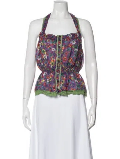 Pre-owned D&g Floral Print Halterneck Top In Multi