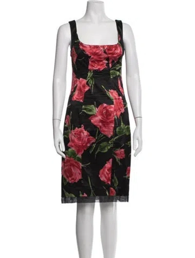 Pre-owned D&g Floral Print Knee-length Dress In Black