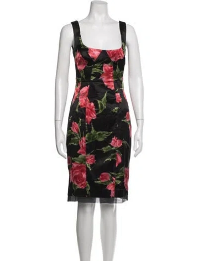 Pre-owned D&g Floral Print Knee-length Dress In Black