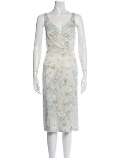 Pre-owned D&g Floral Print Knee-length Dress In Blue