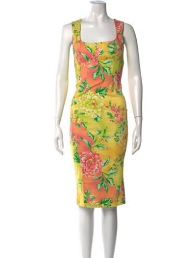 Pre-owned D&g Floral Print Knee-length Dress In Green/pink/yellow