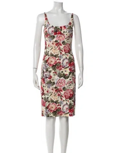 Pre-owned D&g Floral Print Knee-length Dress In Neutral