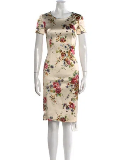 Pre-owned D&g Floral Print Knee-length Dress In Neutral