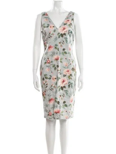 Pre-owned D&g Floral Print Knee-length Dress In White
