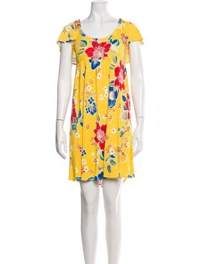 Pre-owned D&g Floral Print Knee-length Dress In Yellow