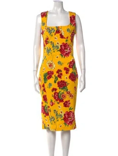 Pre-owned D&g Floral Print Knee-length Dress In Yellow