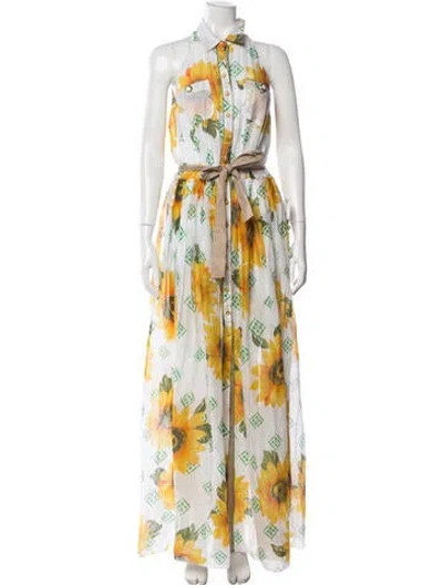 Pre-owned D&g Floral Print Long Dress W/ Tags In Multicolor