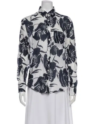 Pre-owned D&g Floral Print Long Sleeve Blouse In White