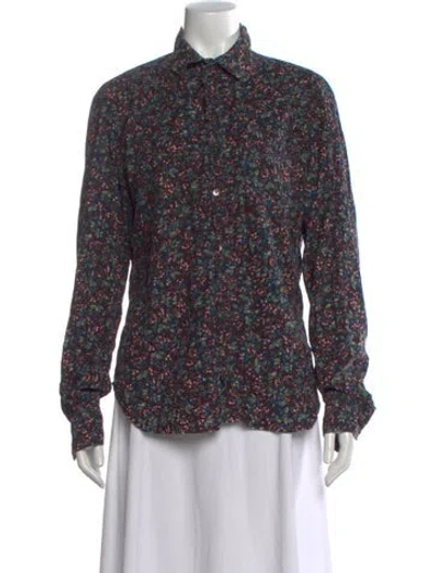 Pre-owned D&g Floral Print Long Sleeve Button-up Top In Black