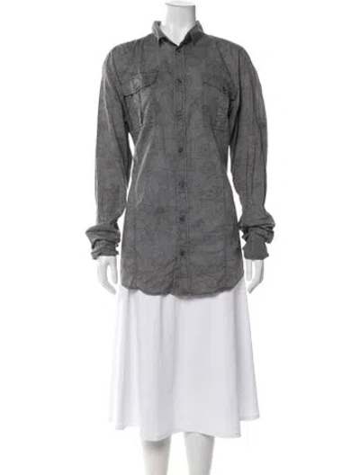 Pre-owned D&g Floral Print Long Sleeve Button-up Top In Gray