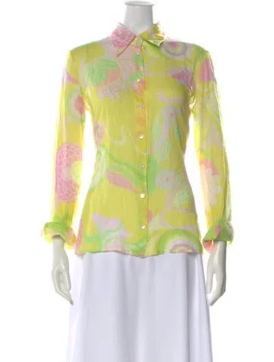 Pre-owned D&g Floral Print Long Sleeve Button-up Top In Yellow