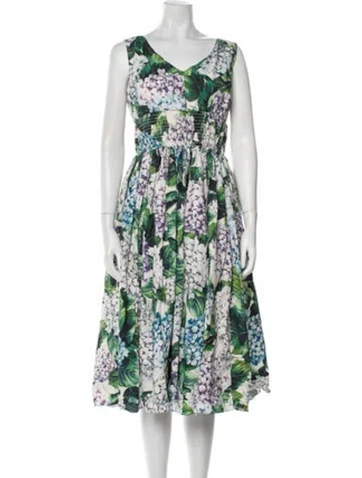 Pre-owned D&g Floral Print Midi Length Dress In Green