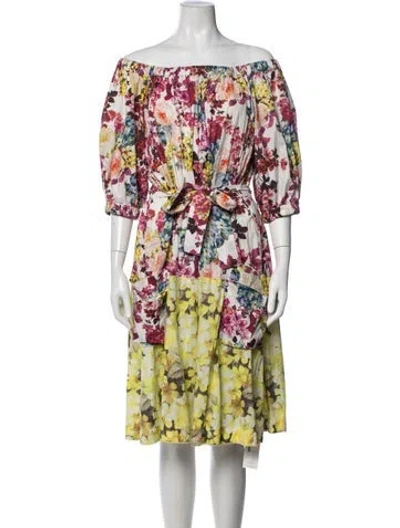 Pre-owned D&g Floral Print Midi Length Dress In White