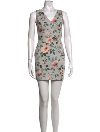 Pre-owned D&g Floral Print Mini Dress In Blue