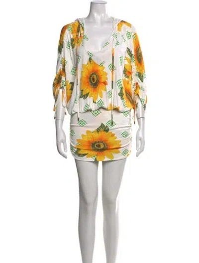 Pre-owned D&g Floral Print Mini Dress In Neutrals