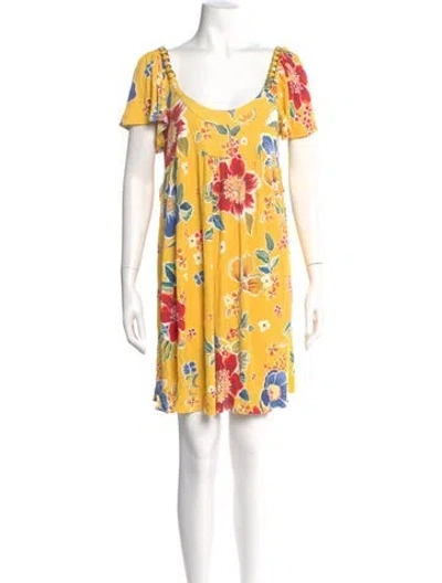 Pre-owned D&g Floral Print Mini Dress In Yellow