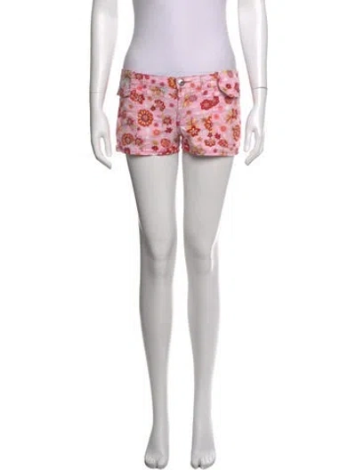 Pre-owned D&g Floral Print Mini Shorts In Pink