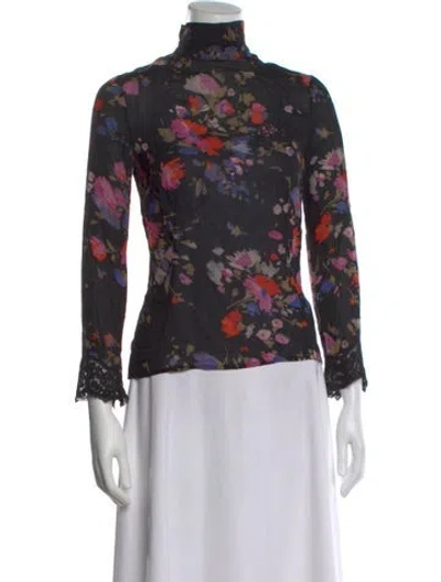 Pre-owned D&g Floral Print Mock Neck Blouse In Multi