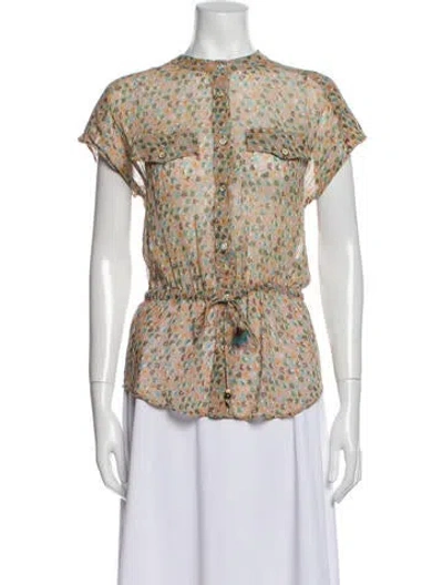 Pre-owned D&g Floral Print Mock Neck Blouse In Neutral