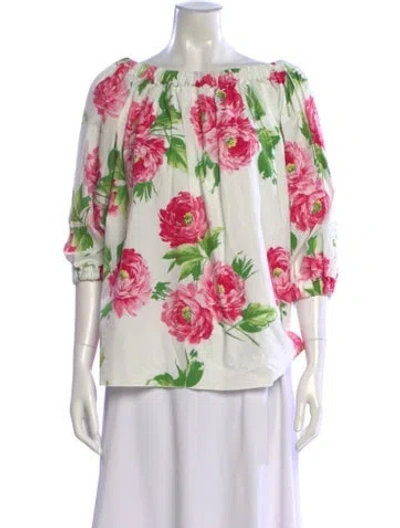 Pre-owned D&g Floral Print Off-the-shoulder Blouse In White