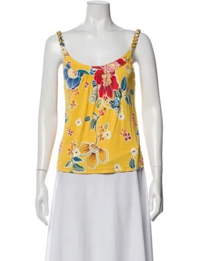 Pre-owned D&g Floral Print Scoop Neck Top In Yellow