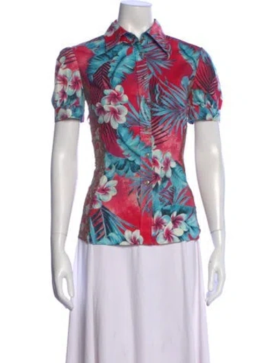 Pre-owned D&g Floral Print Short Sleeve Button-up Top In Pink