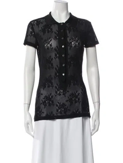 Pre-owned D&g Floral Print Short Sleeve Polo In Black