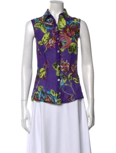 Pre-owned D&g Floral Print Sleeveless Blouse In Purple